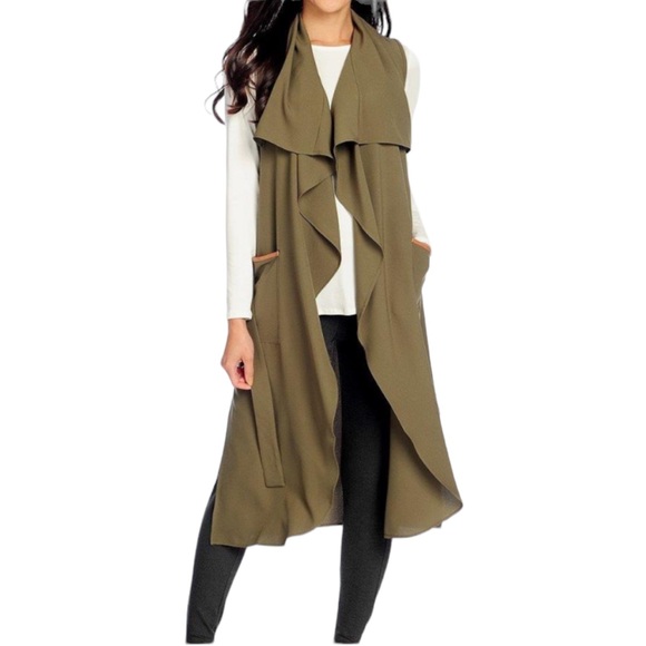 Umgee Jackets & Blazers - UMGEE Size Large Vest Wrap Dress Olive Army Green Khaki Jacket Coat Aztec Belt